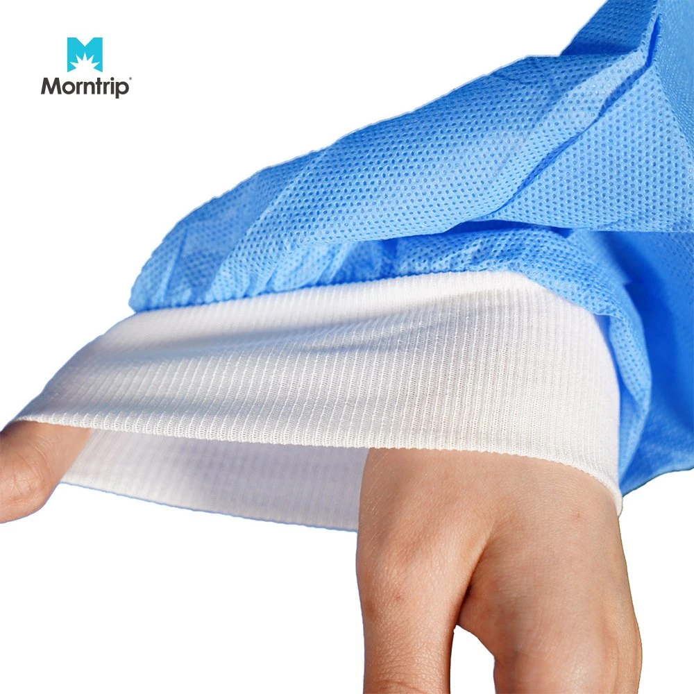 Blue Long Sleeve Knitted Cuffs Protective Medical Non Sterile Disposable Doctor Lab Coat