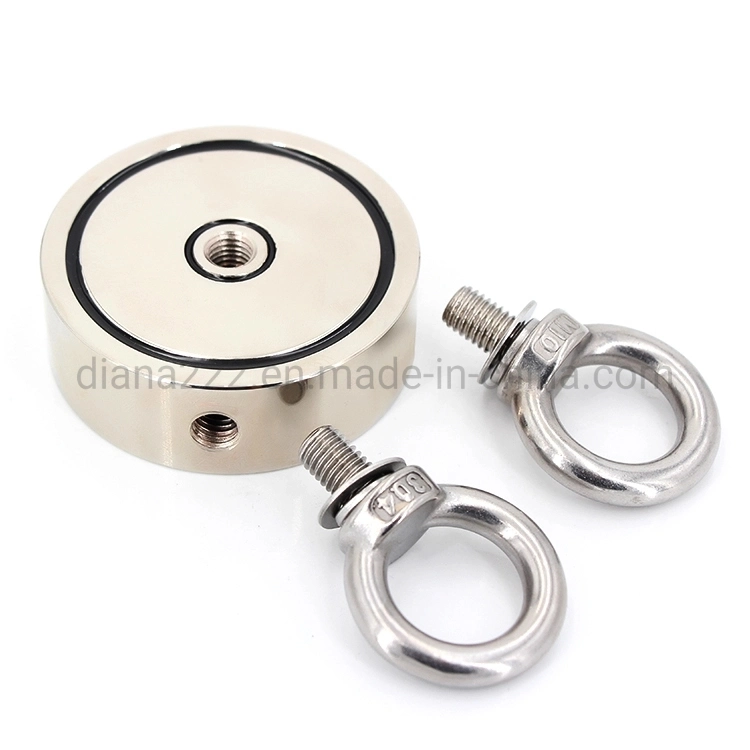 120kg 264lbs N35 D60mm Super Strong Round Neodymium Salvage Double-Side Fishing Magnet with Eyebolt