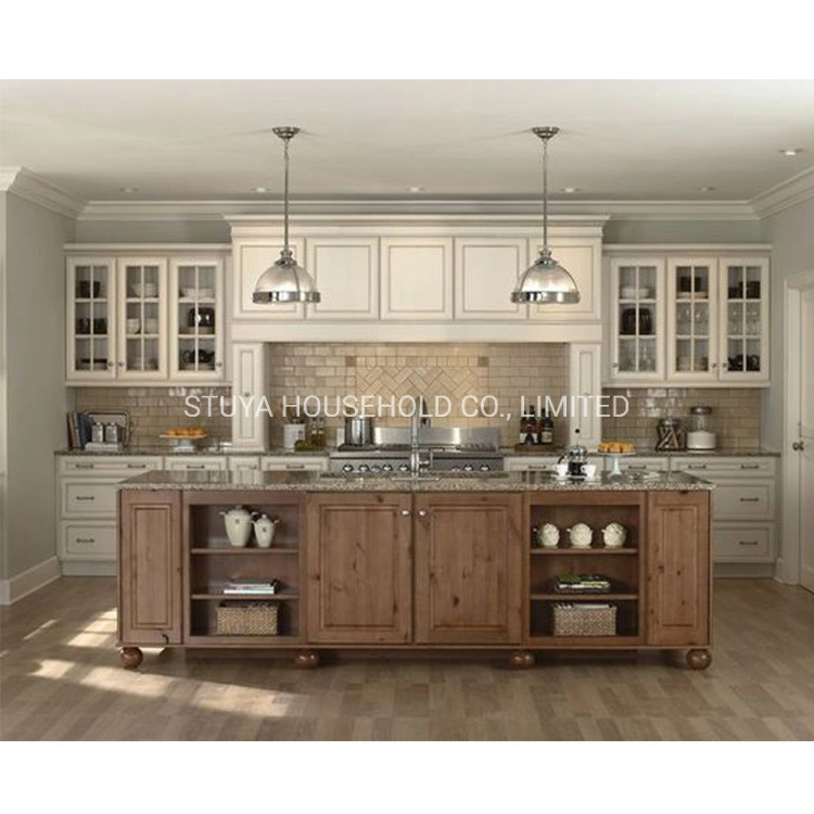 Foshan Factory New Designs White Solid Wooden Antique Kitchen Cabinet for Sale