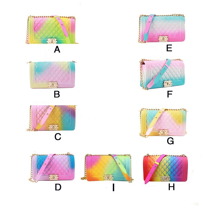 Women Rainbow Candy Jelly Crossbody Bag Colorful PVC Handbags Matte Jelly Bag