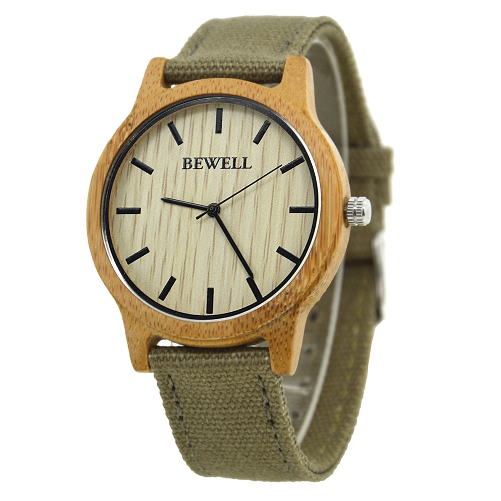 Custom Logo Mens Simple Wrist Watch Fashion Wooden Case Quartz Watch with Canvas Strap