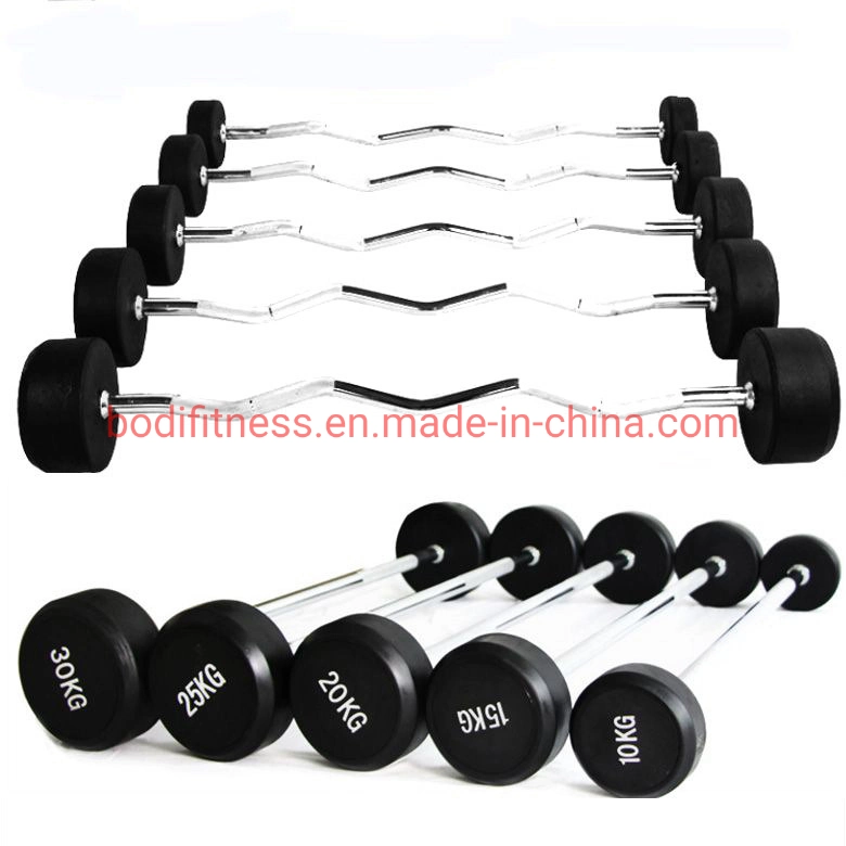 Les plaques de remise en forme de gros poids Barbell Bodybuilding droite fixe longues haltères en caoutchouc