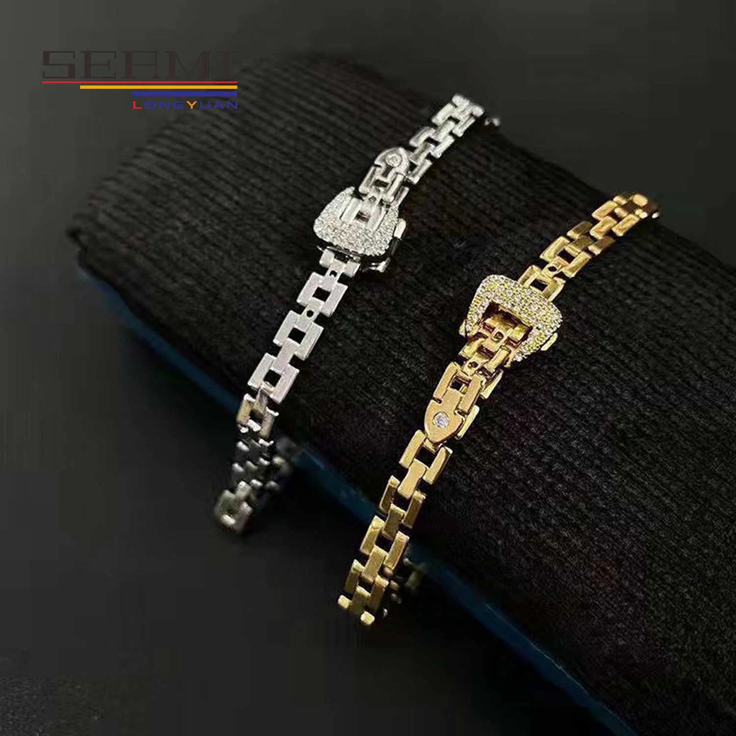 14K Gold Cuban Link Chain Mens Belt Buckle Bangle Bracelet