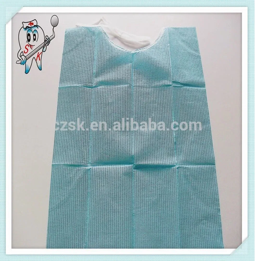 China Precio Fabricante diferente color desechables de plástico impermeable Babero Dental