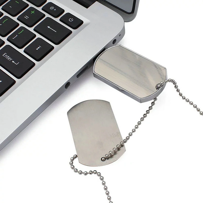 Portable Metal Plate Mini COB USB Stick Drive with a Long Neck Chain