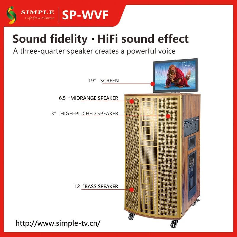 Sp-Wvf 2023 New Arrival Trolley Wooden Case Moveable Video Speaker and on-Line TV with Foldable HD 19" LCD Screen