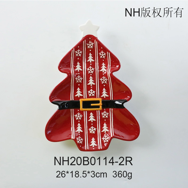 Customized Shape Plate Sets Xmas Tree Bell Star Shoes Coat Gift Box Shaped Design Dinner Food Plates Red Color Festival Plates