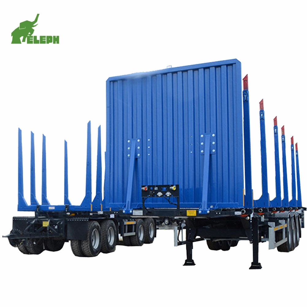 Tri-Axle 20ft 40ft 45ft Estaniones de transporte contenedor Madera plana Log Remolque de transporte con estaca