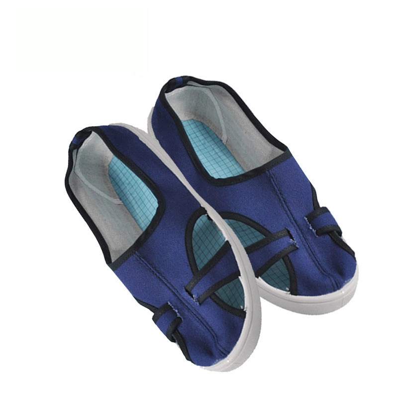 Factory Reusable Washable Blue White Cleanroom Four Holes ESD Canvas Shoes