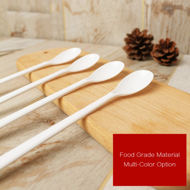 Plastic Disposable Spoon Hard Food Grade Long Handle Spoon Takeaway Packaging Dessert Spoon Independent Packaging (W-003)