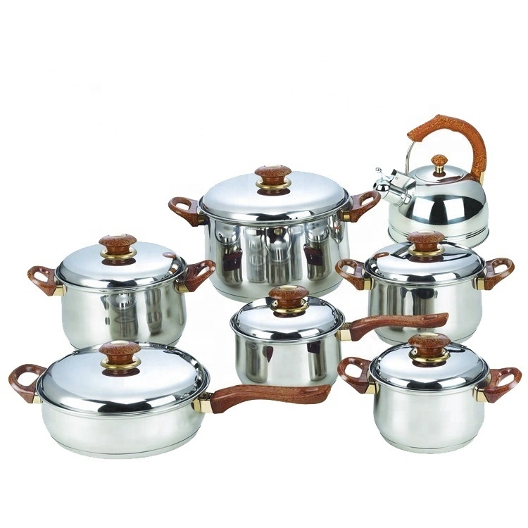 14 Piece Stainless Steel Kitchen Ware in Cookware Set 2.5L Whistling Kettle