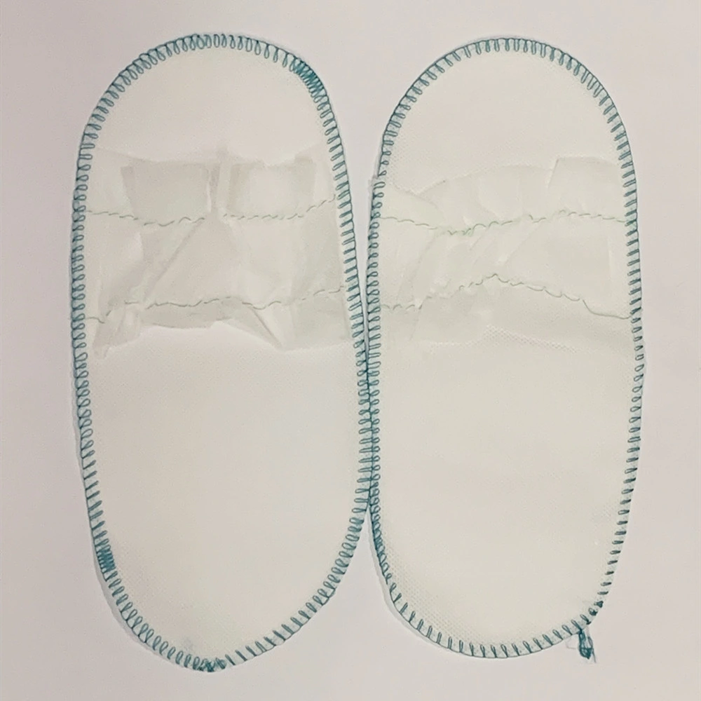 Wholesale Disposable Use Opened PP Non-Woven Slippers with Two Green Elastic