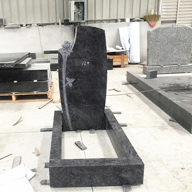 China G633 Grey and Indian Black Granite Kerb Tombstone