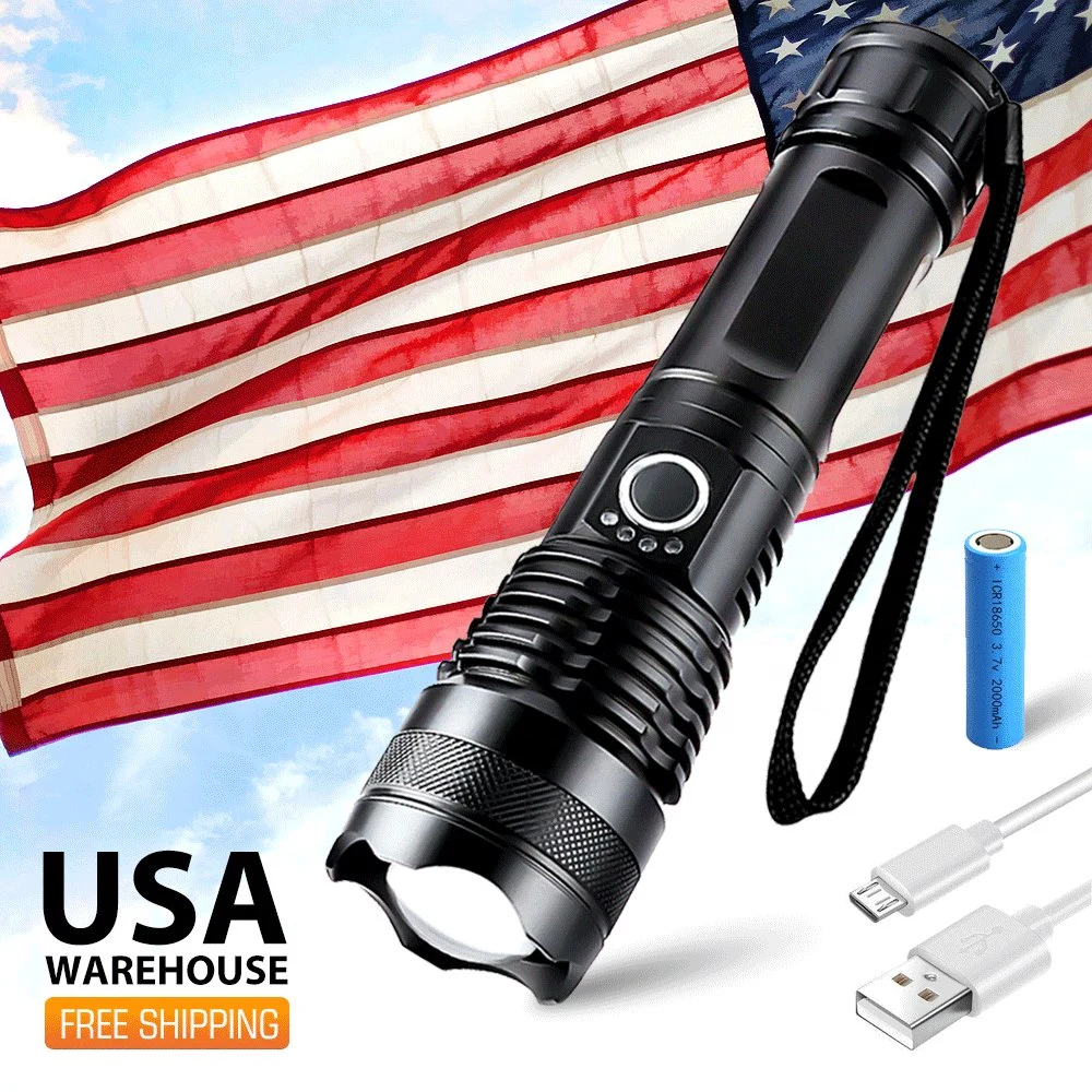 Shipment USA Warehouse Support 20W 1500lumen 5modes Zoomable Handheld Tactical Aluminium Rechargeable Xhp50 LED Torch Flashlight