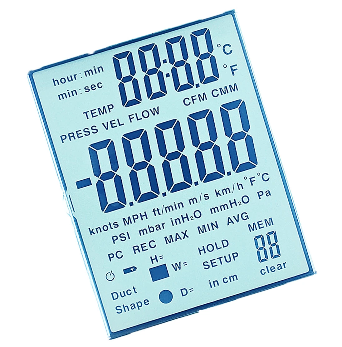 Tn Segment LCD Press Flow Testing Meter Display