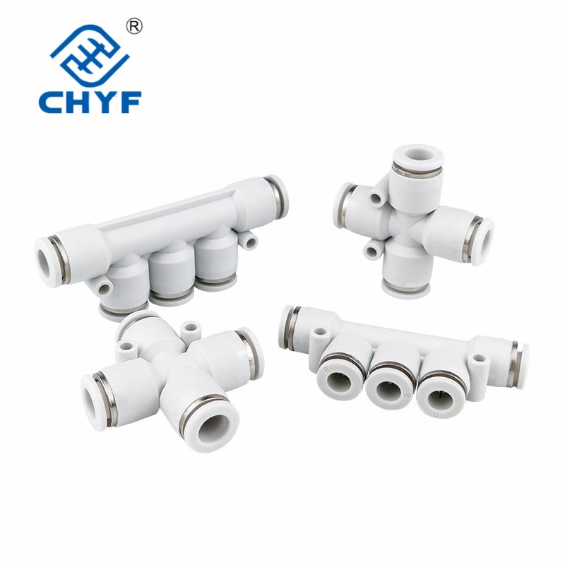 Pneumatic PU Tracheal Joint Quick Five-Way Pk-4/6/8/10/12 White Plastic Five-Port Joint Quick Plug Fittings High Pressure