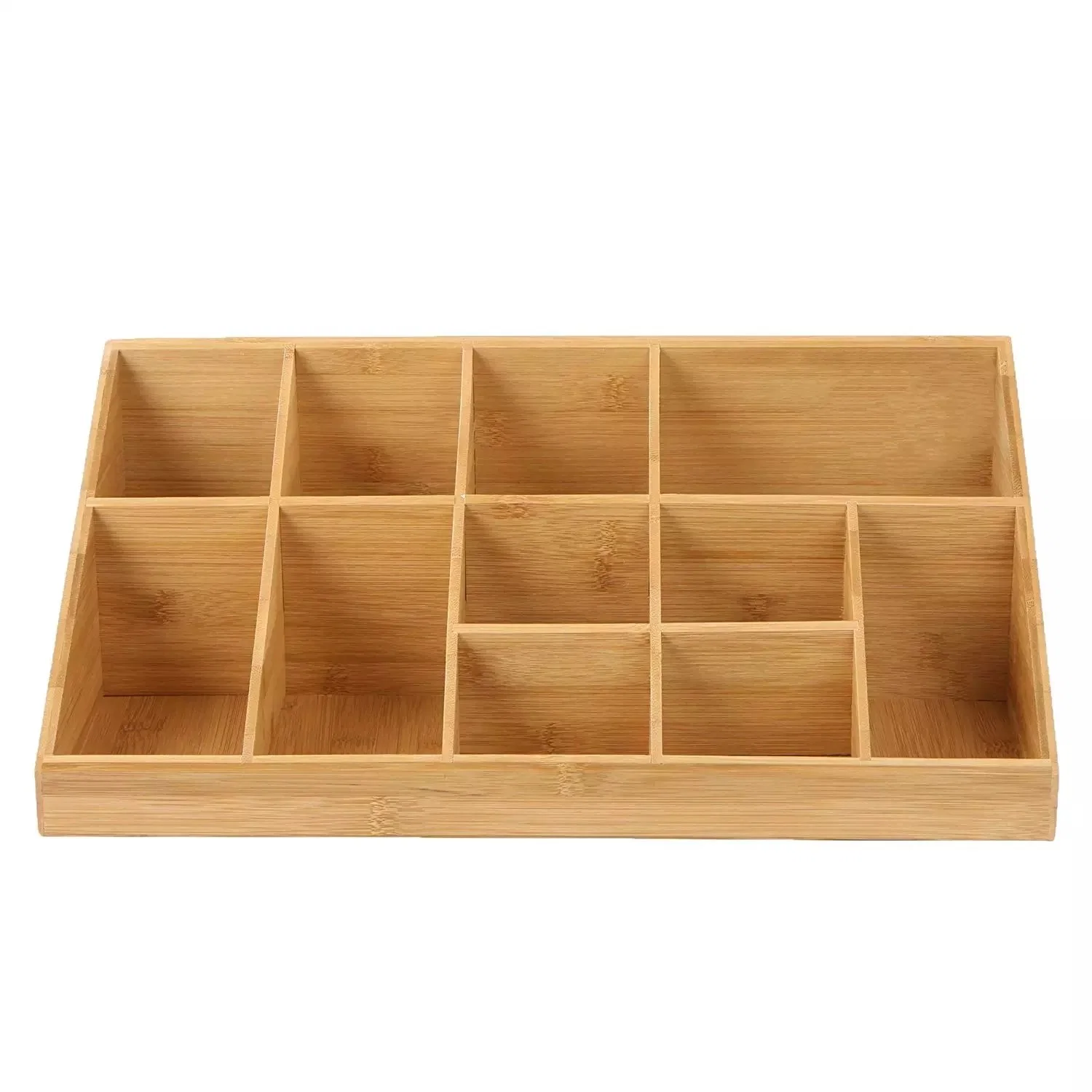 Bamboo Table Storage Box with 11 Compartment Organizer