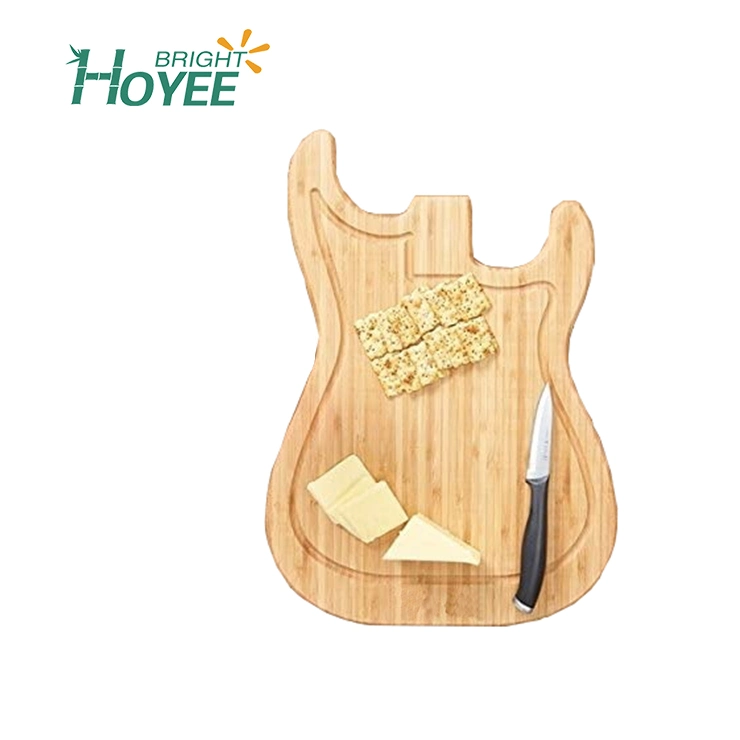Kitchen Cutting Board Bamboo Cutting Board Rolling Fruit Board Solid Thickened Guitar Shaped High Temperature Carbonized Cheese Board