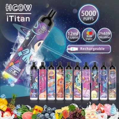 Hcow Ititan VAPE 5000puffs desechable pluma VAPE fondo RGB Luz VAPE mayorista