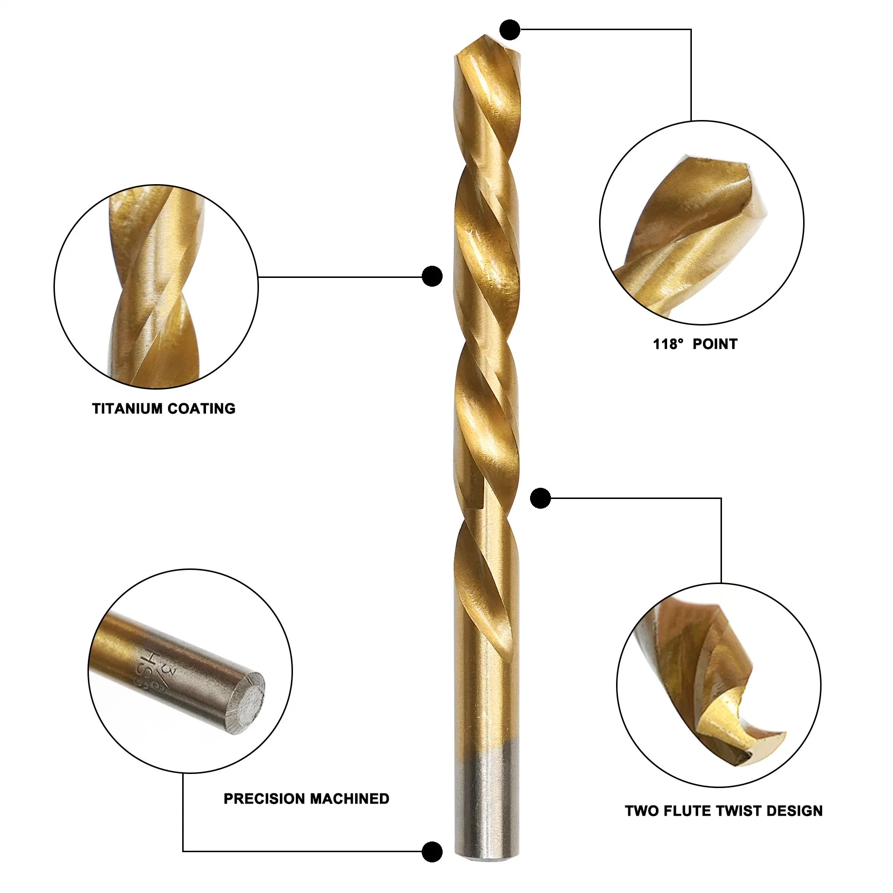 DIN338 HSS-4241 Rolling Tin Coated Drill Bit for Metal