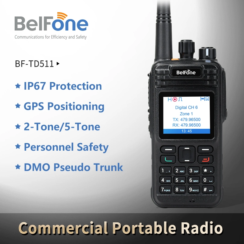 Belfone Portable Digital Radio Bf-Td511 IP67 Dmr AES256 Encryption 5W GPS IP68