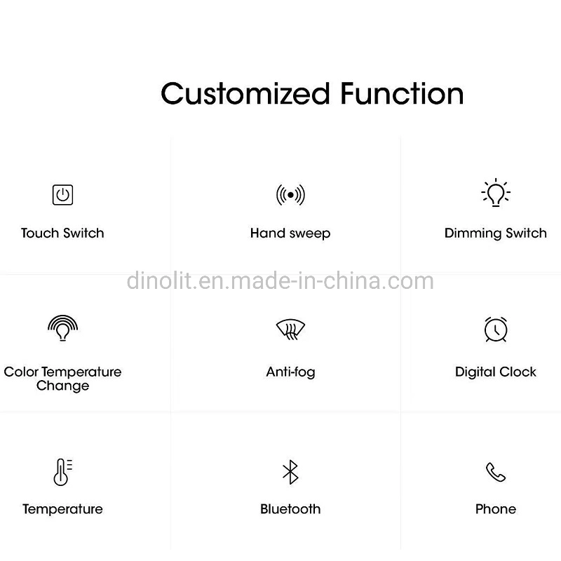 Móveis de casa de banho personalizados, à prova de água, espelho de iluminação LED montado na parede Com interruptor do ecrã de toque, altifalante Bluetooth, reprodução de música CE ETL UL IP44