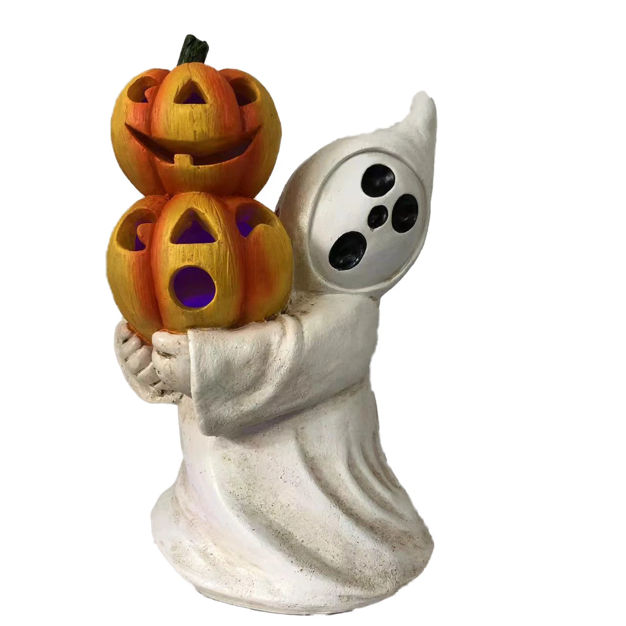 Decoración de Halloween de Polyresin Luz LED lámpara de calabaza Antiguo Fantasma Estatua Figurilla