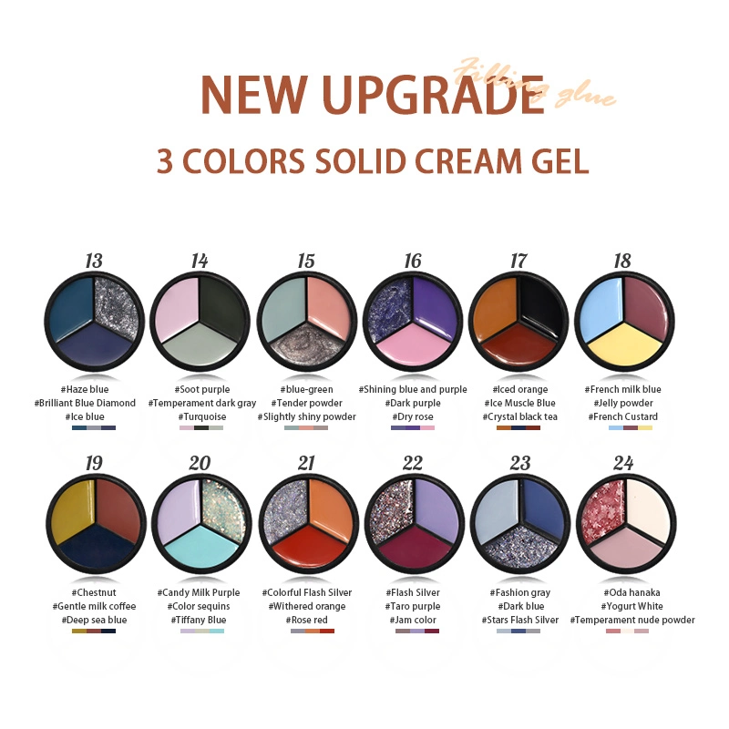 HS OEM / ODM tricolore japonais Gel solide dans la case fortement pigmentée Pudding solide crémeuse 2023 Vernis à Ongles en Gel