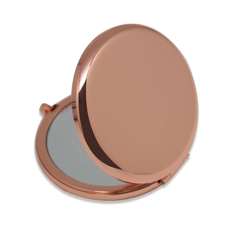 Mini Compact Mirror Lady Bling Cosmetic Metal Custom de moldura dourada Espelho dobrável de bolso com logótipo laser