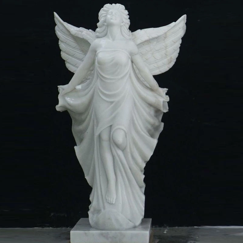 Memorial Angel Sculpture Natural White Marble Angel Head Stone for Cemetery Decoration