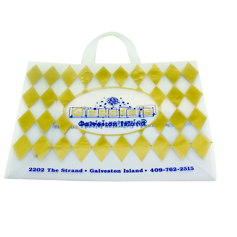 Gold Printing Logo Gusset Plastic Shopping Bag with Handle