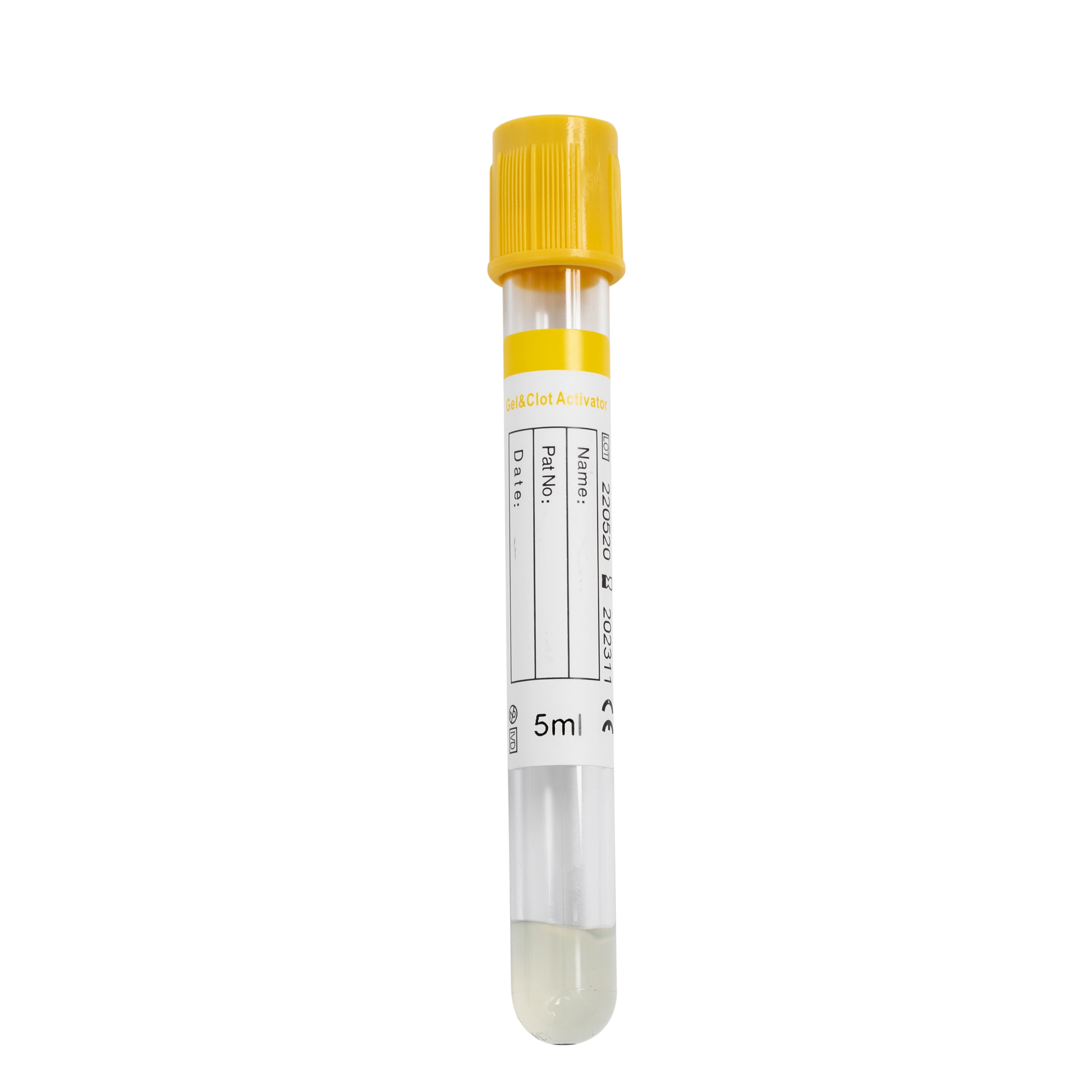 Medical Disposable Yellow Cap Vacuum Blood Collection Gel Clot Activator Tube