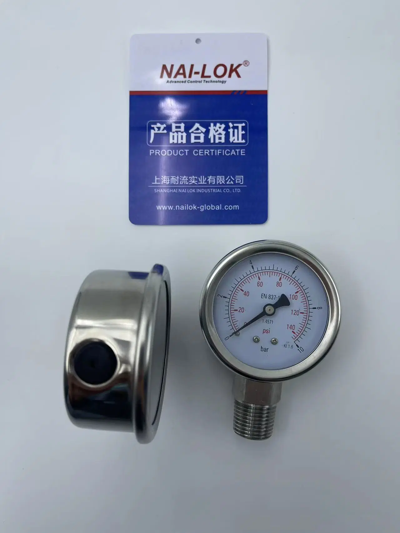 Nailok Stainless Steel Oil Free Pressure Gauge for Gas Pressure Control Systems