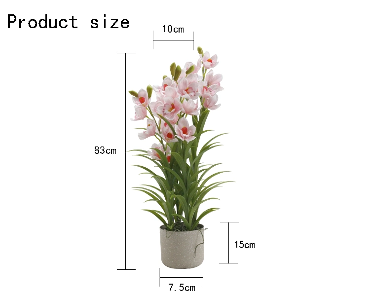 Natural Indoor Decoration Arrangements Cymbidium Flower Orchids Artificial Flowers with Pot