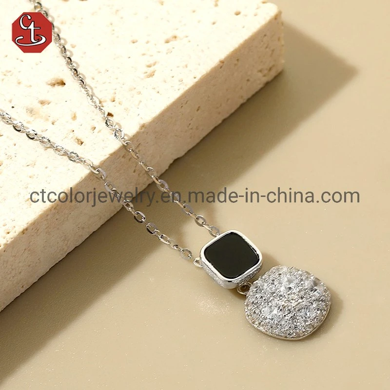 Fashion Gift Wholesale/Supplier Cubic Zircon Square Agate Pendant Necklace