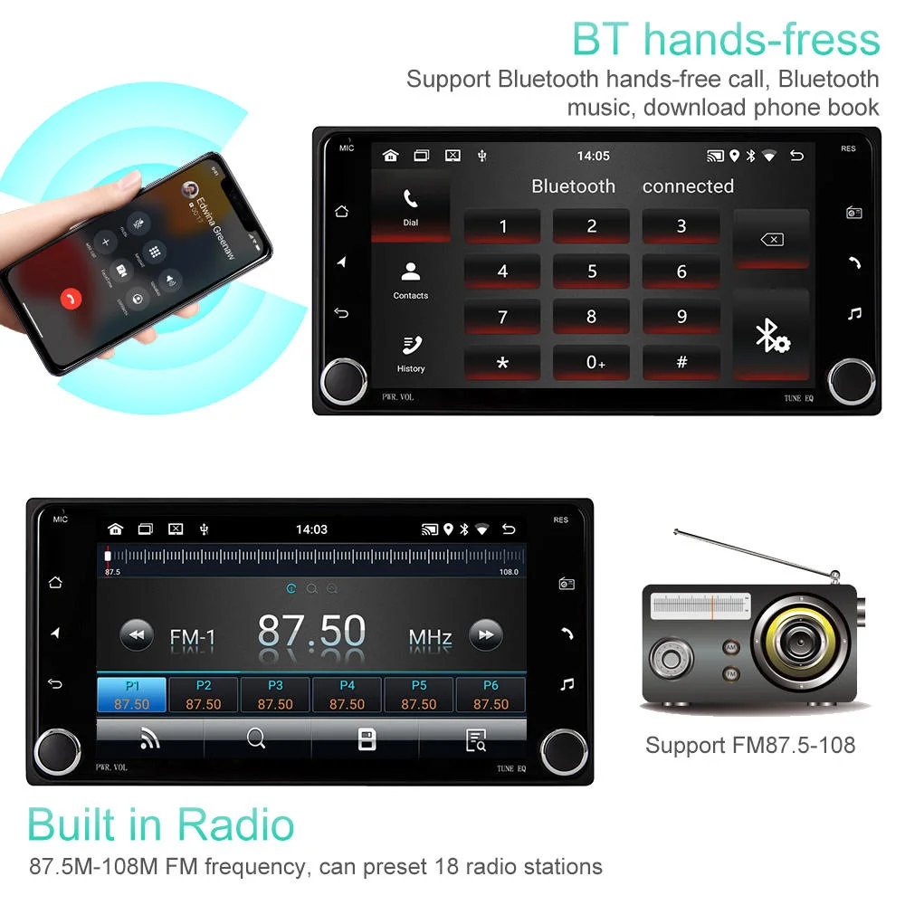 Android radio del coche completo de la cámara de 7 pulgadas de espejo de navegación GPS Pantalla Táctil para Toyota Reproductor Multimedia.