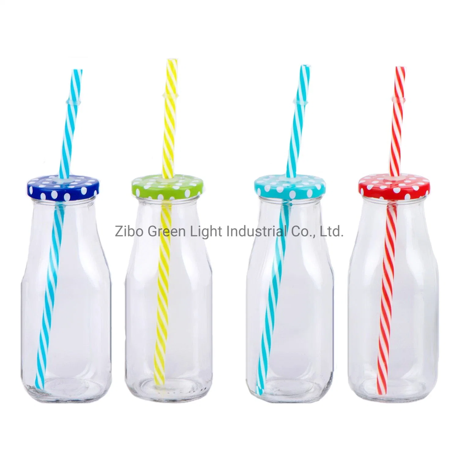 3PCS 300ml Glass Bottle with Metal Rack and Plastic Straw for Juice Soft Drink