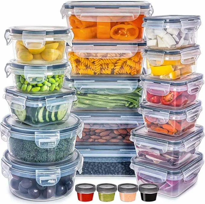 Plastic Food Storage Containers with Lids, Airtight Bento Boxes, BPA Free Blue-Yellow PP Lunch Boxes Custom