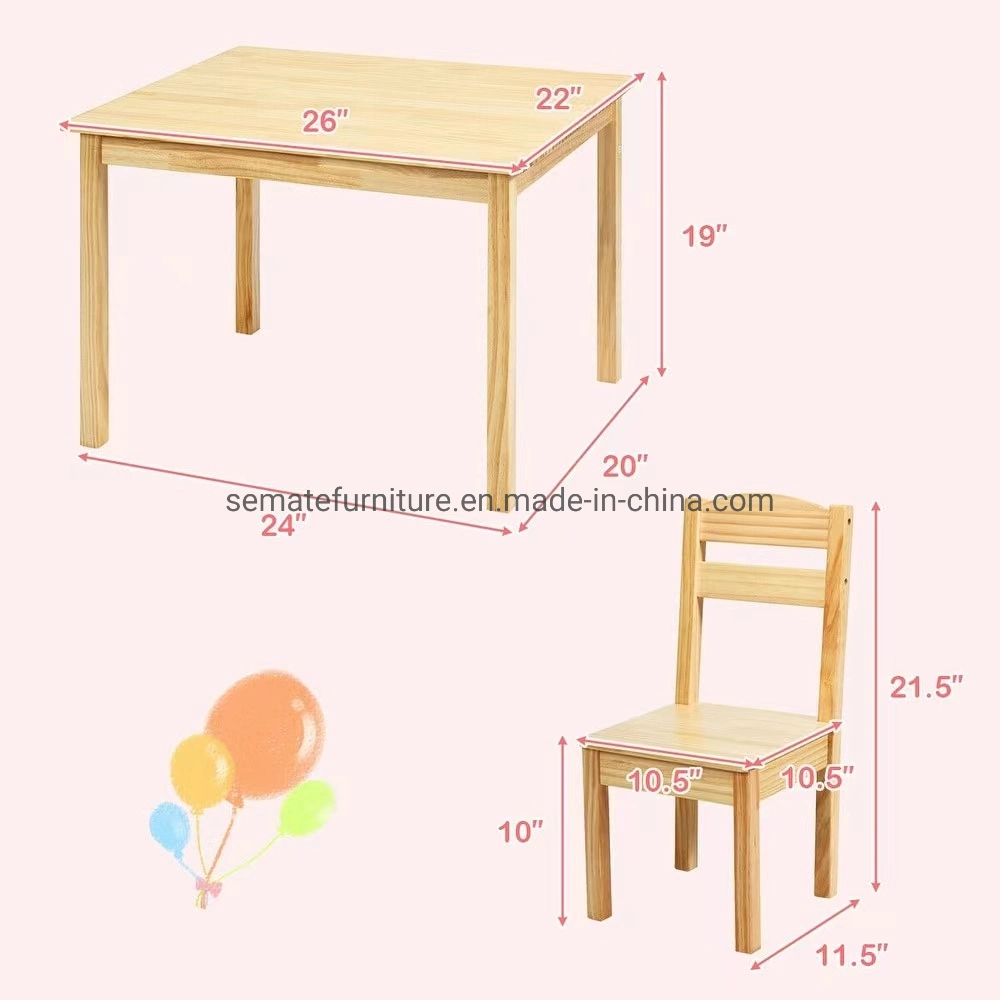 Factory Wholesale/Supplier Sturdy Kids Furniture Stable Pine Wood Kids 5 Piece Table Chair Set for Children Play Room