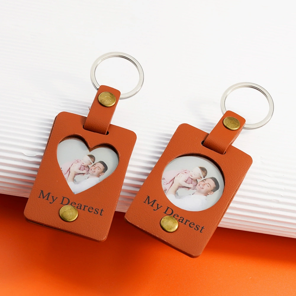 Personalized Commemorative Round Heart Acrylic Photo Leather Keychain Factory Wholesale/Supplier