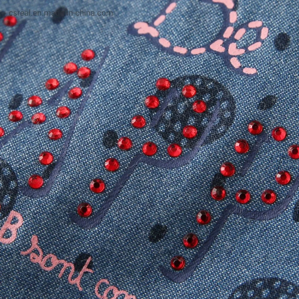 Kinder schöne Kleidung Mädchen Denim Gewebtes Kleid und rote Baumwolle Ärmel mit Reißverschluss hinten