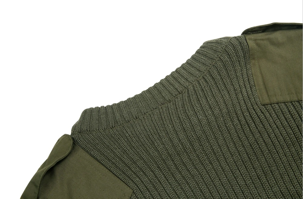 Military Sweater Olive Green Round Neck Tactical Pullover Polyester Wool Jersey Sweater for Men