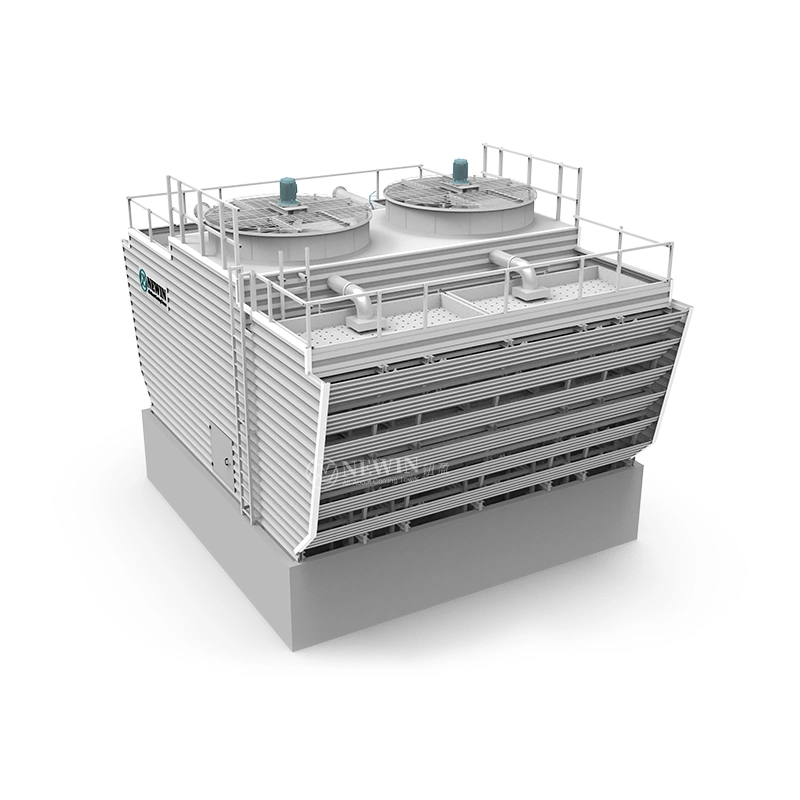 Tour de refroidissement industrielle de type à flux croisé entièrement en PRF pour une aciérie.