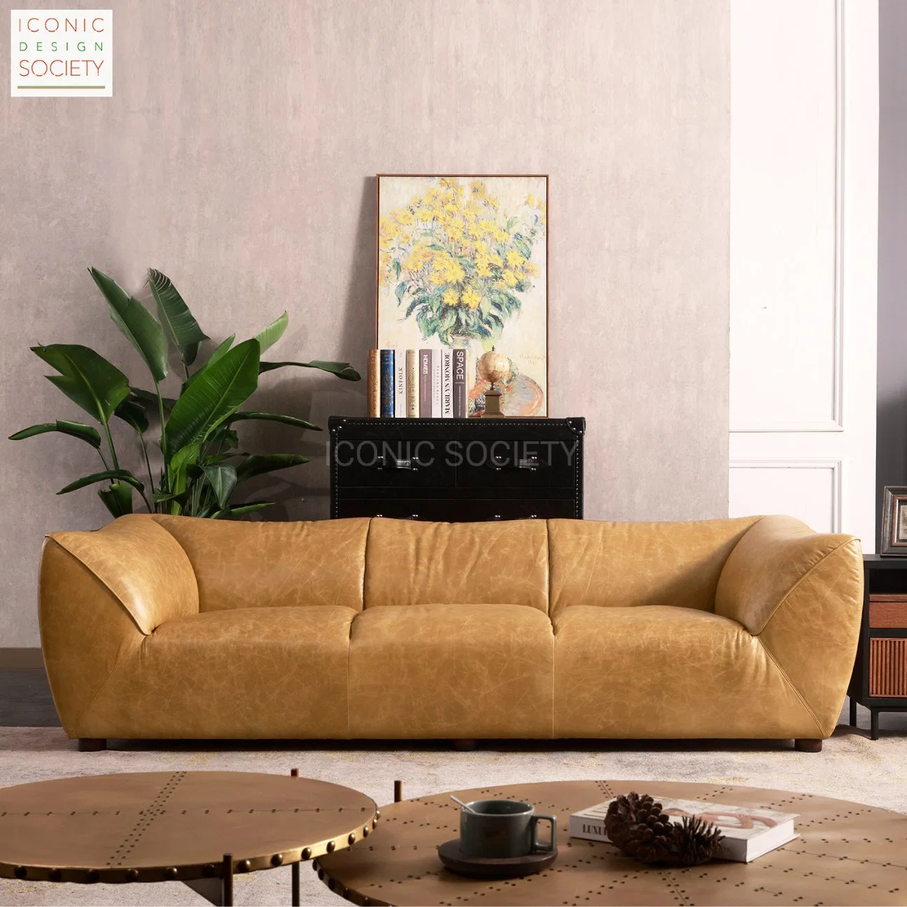 فيلا حديثة ديكور أثاث منزل فندق Office Leather Couch Living مجموعة أرائك جلدية أصلية من الخشب بالغرفة