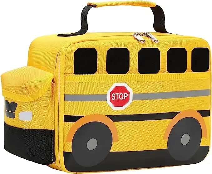 Caja de almuerzo aislada para niños niños niñas Bolsas de almuerzo de la escuela Nevera reutilizable Tote de comida térmica para picnic (autobús escolar amarillo)