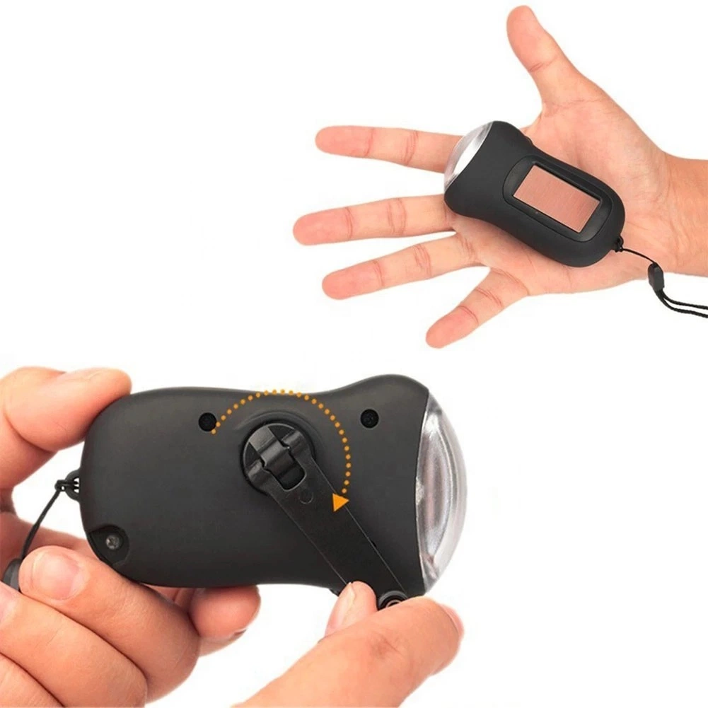 Hand Crank Dynamo LED Solar Powered Flashlight