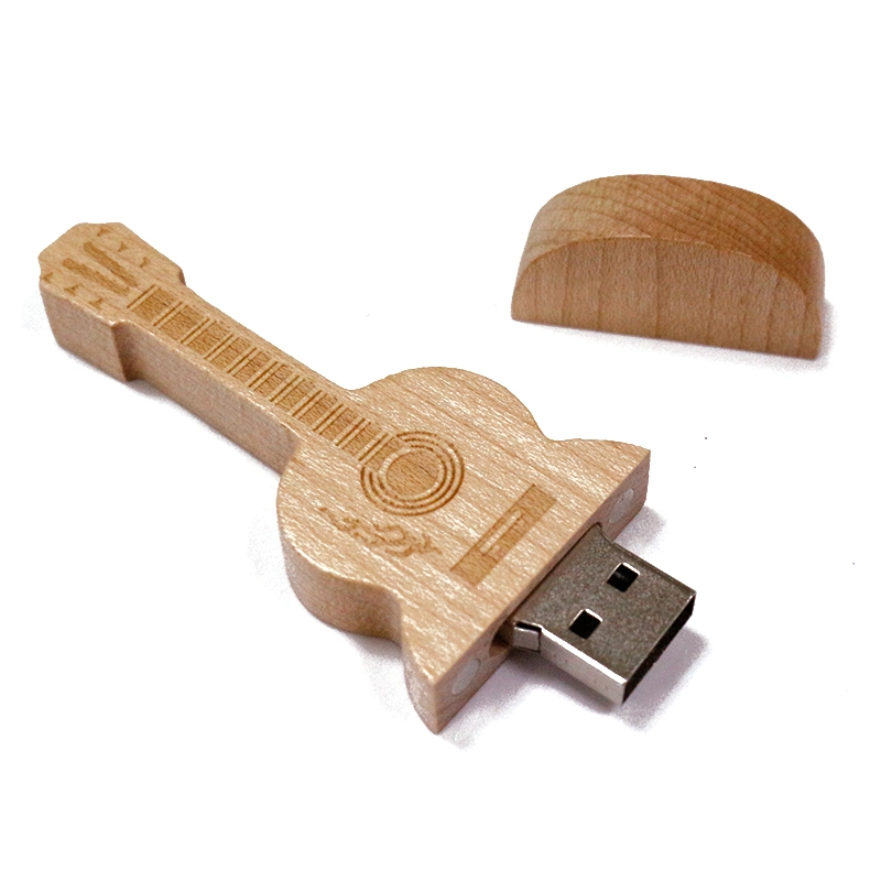 Guitar Shape Wooden Promotional Gift Music USB Flash Drive