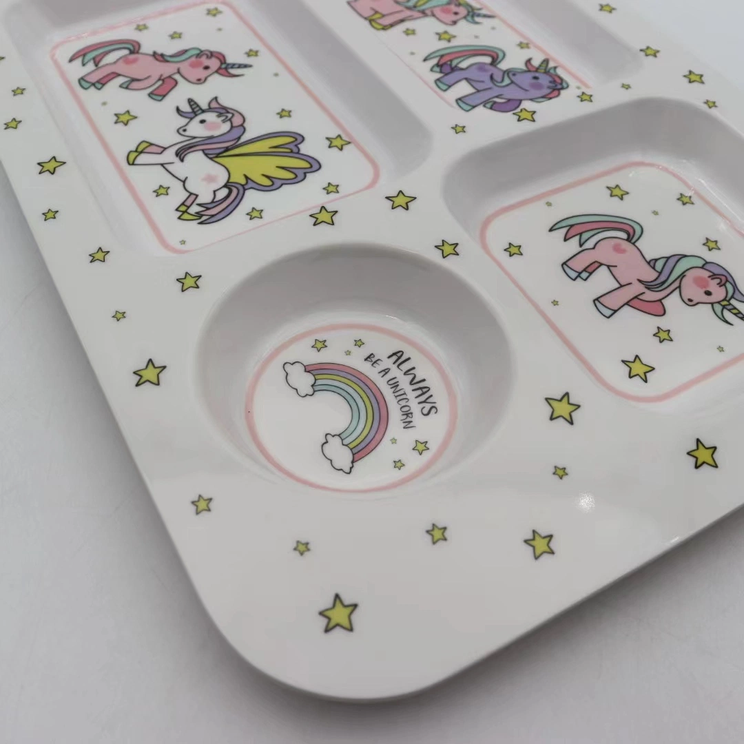 4 Compartments Kids Divided Plate Customized Melamine Dinner Plate for Children