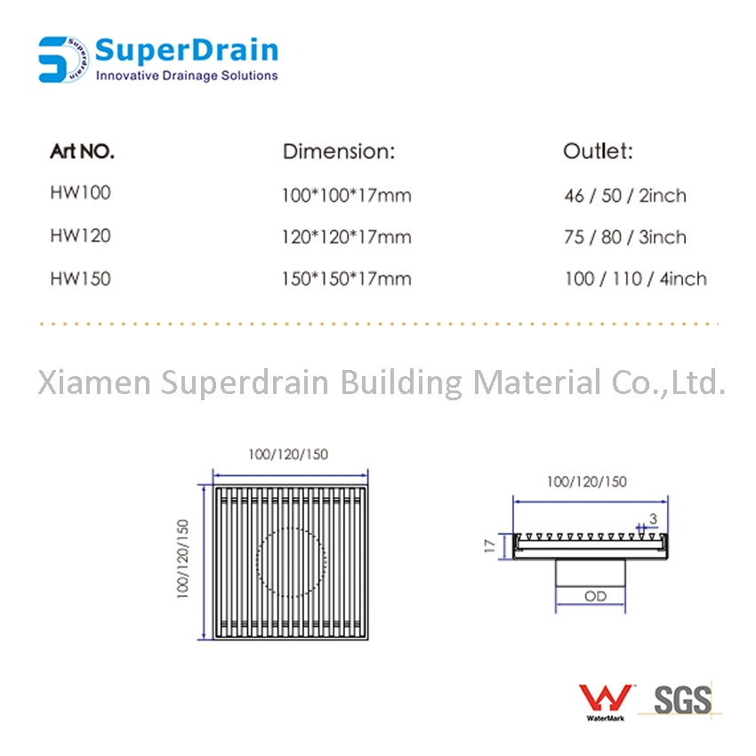 Sdrain S/S Square Channel Shower Drain for Washing Machine