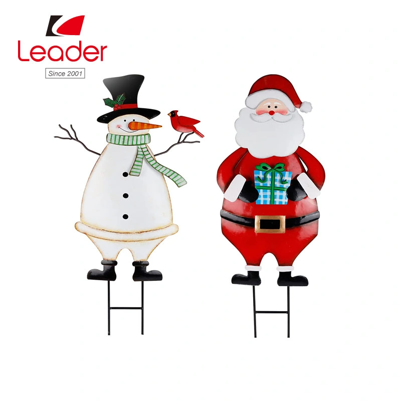 2 Pack Christmas Garden Metal Stakes, 31.5 Inch Decorative Snowman and Santa Claus, Xmas Yard Signs for Outdoor Decorations